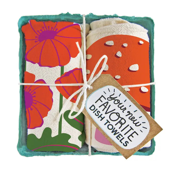 Towel Field Day Set of 2 Flour Sack (Poppies, Mushroom)