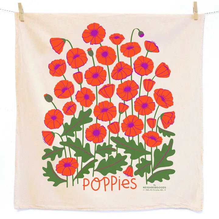 Towel Field Day Set of 2 Flour Sack (Poppies, Mushroom)