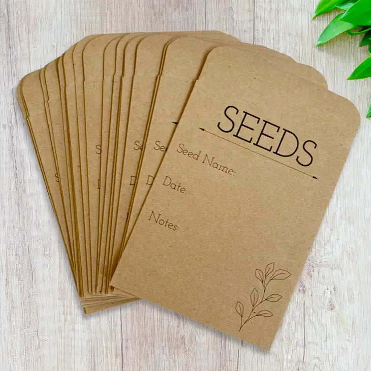 Small, brown paper seed envelopes.